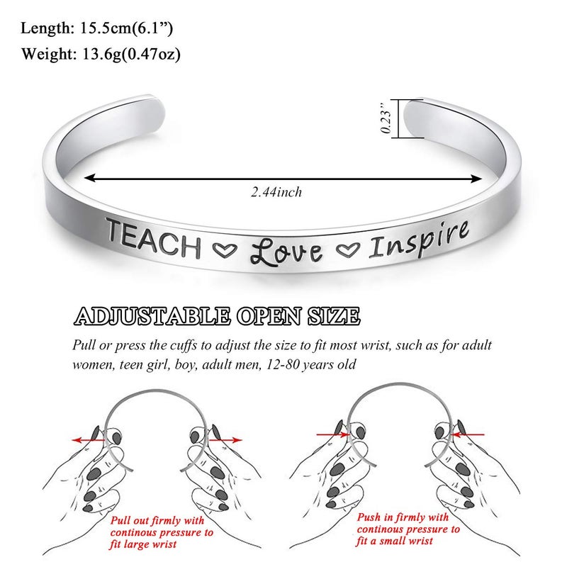 CERSLIMO Teacher Appreciation Gifts for Women Bracelets- Teach Love Inspire Cuff Bangle Graduation Thank You Back to School End of Year Christmas 2025 Retirement Must Haves Gifts for Teacher - Image 3